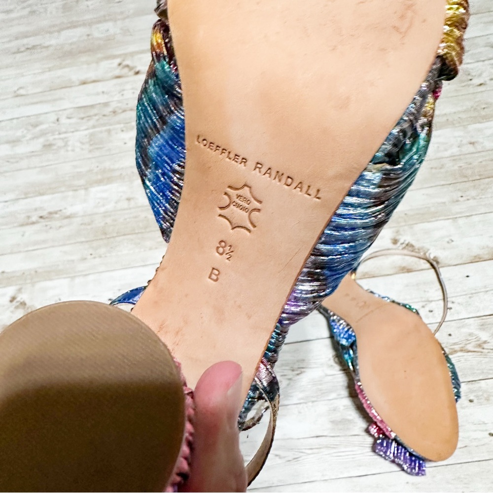 NEW Loeffler Randall Camellia Bow High Heel Sandal Rainbow Metallic Crinkled 8.5 - Picture 12 of 14